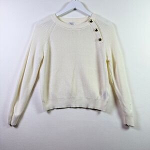 J.CREW Ivory Button Shoulder Ribbed Knit Sweater XS
